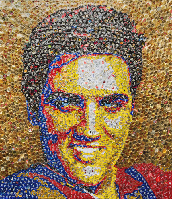 A mosaic made from discarded bottle caps of the King of Rock 'n' Roll, Elvis Presley